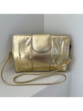 VINTAGE Mastercraft Gold Metallic Leather Crossbody Bag Made Canada 70's 80's